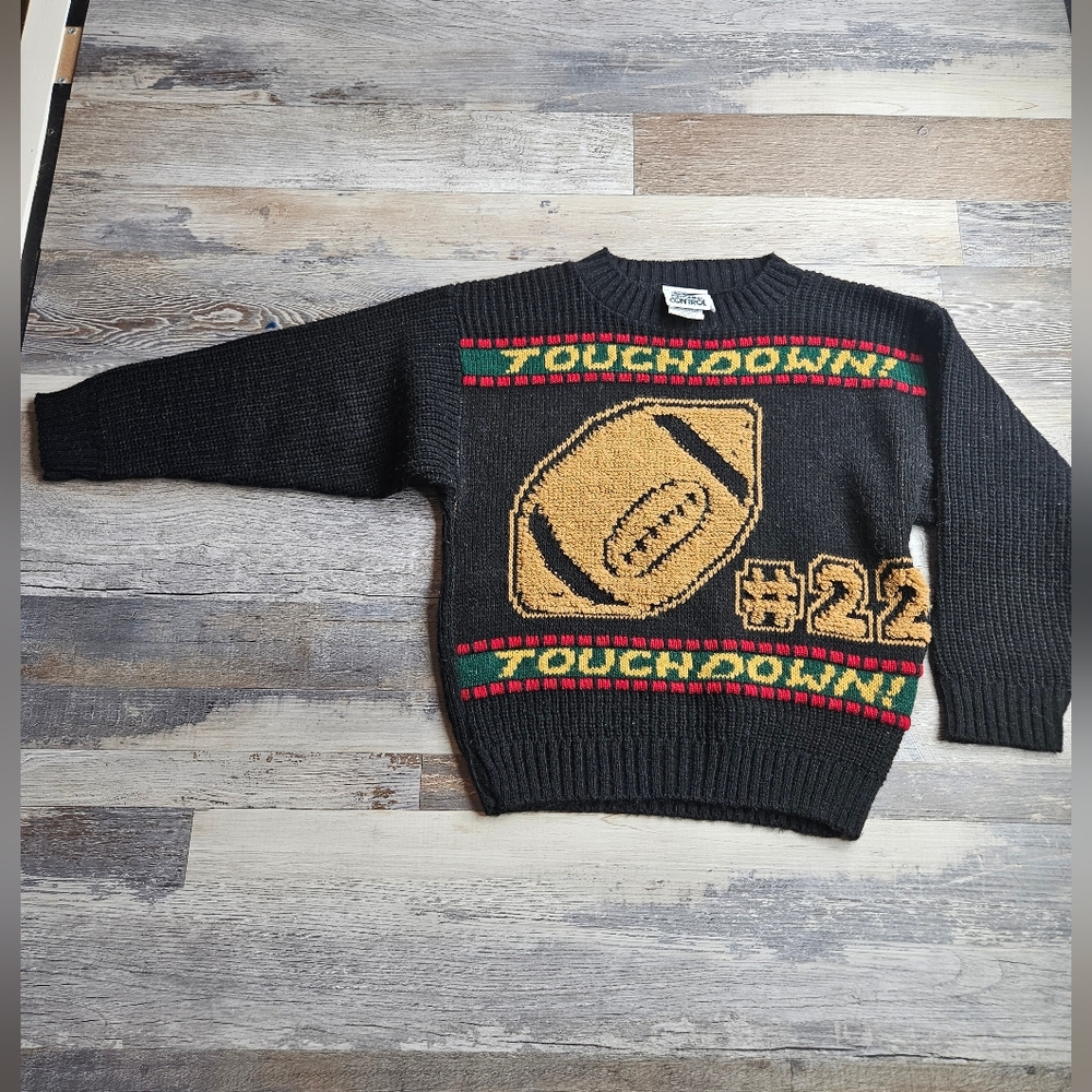 Ground Control Vintage Sweater Youth 4 Black Football Touchdown Made In USA